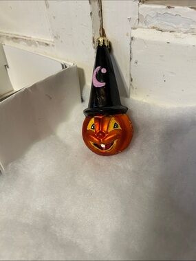Christopher Radko Vintage-Style Halloween Pumpkin Ornament with Witch Hat